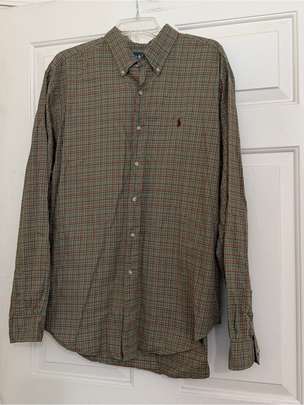 Vintage Polo Ralph Lauren Sage Green Plaid Classic Fit Button Down Shirt Size XL